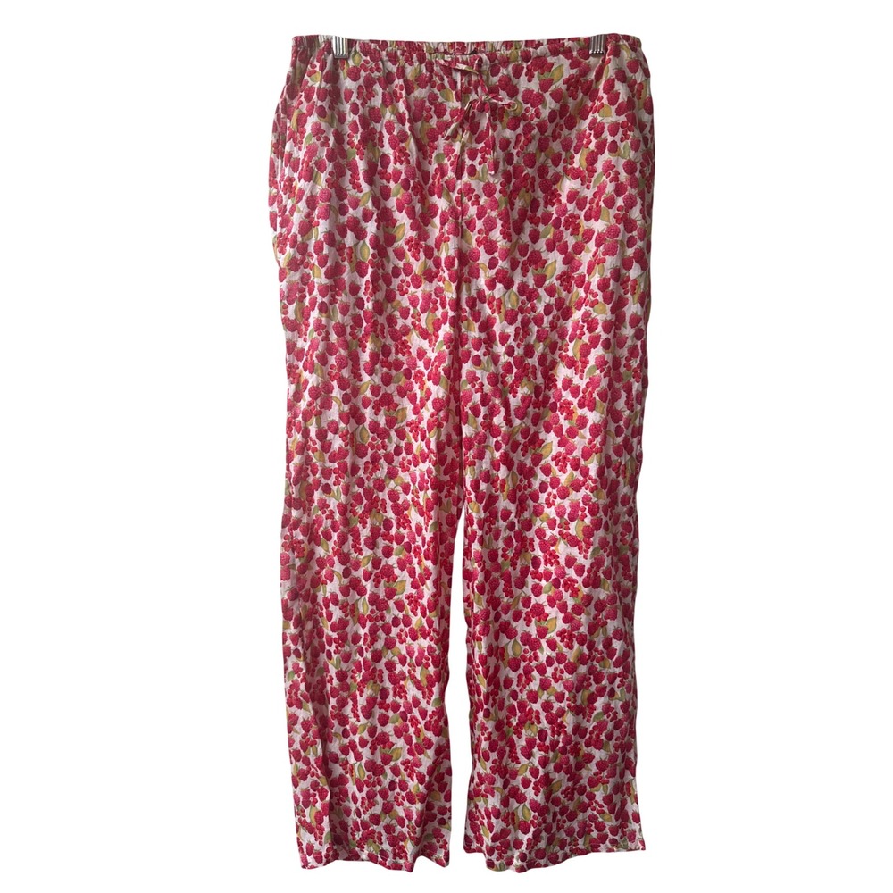 J. Crew Womens Raspberry Fruit Print Cotton Pajama Pants Small Lounge Drawstring - Picture 2 of 11